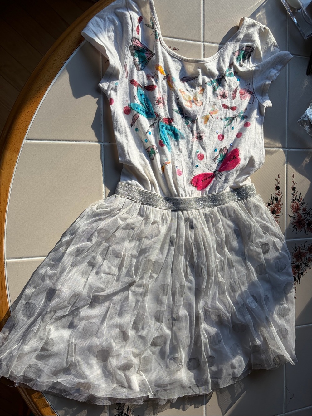 Desigual White Tulle Dress with floral butterfly pattern